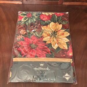 Hallmark Home Holiday Abundance Christmas Tablecloth 52x70 Oblong Poinsettia NIP